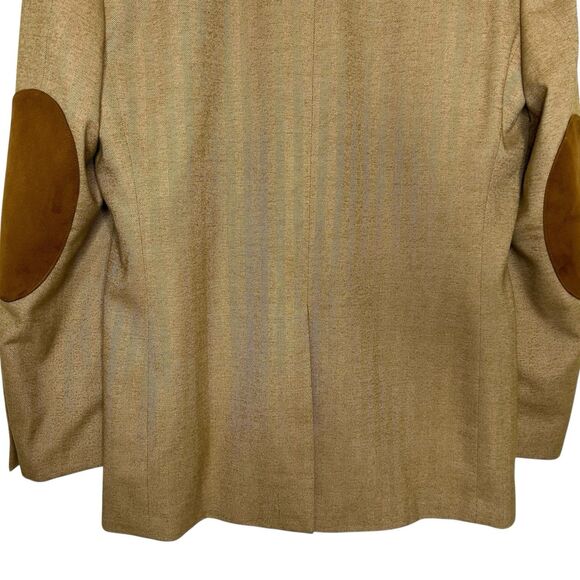 Club Room Herringbone Blazer Sport Coat Elbow Patch Mens 42R Tan Academia - Picture 9 of 13